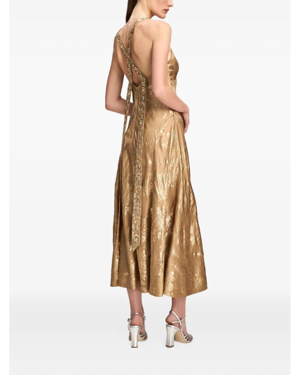 Cinq À Sept Metallic Gilded Peony Thalie Midi Dress