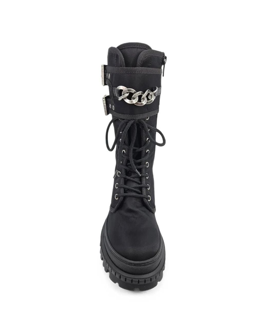 Madison Maison Black Chain-Detail Buckled Combat Boots