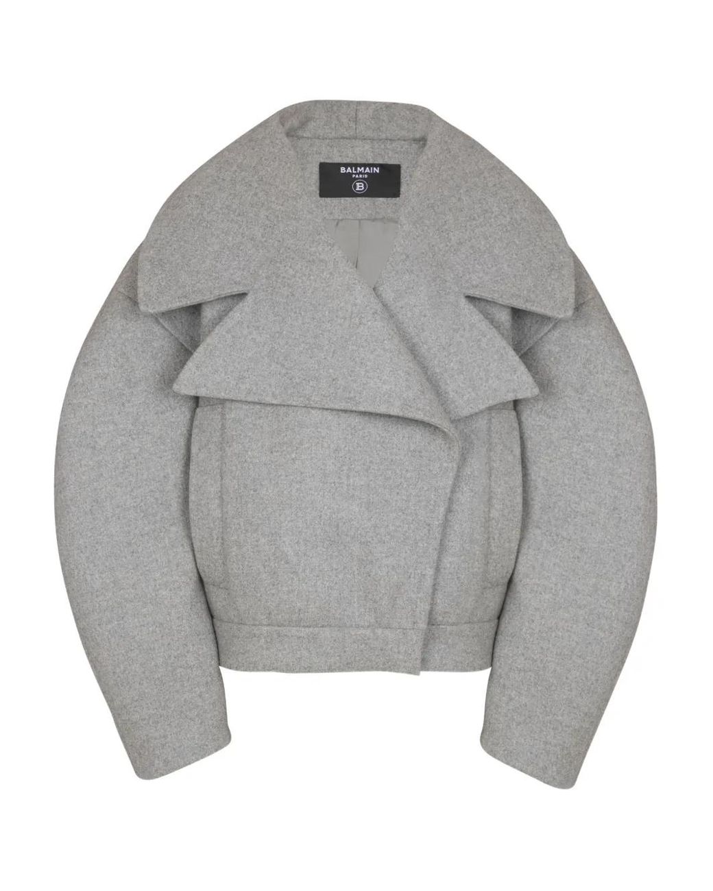 Balmain Gray Wool-Cashmere Oversized Pea Coat