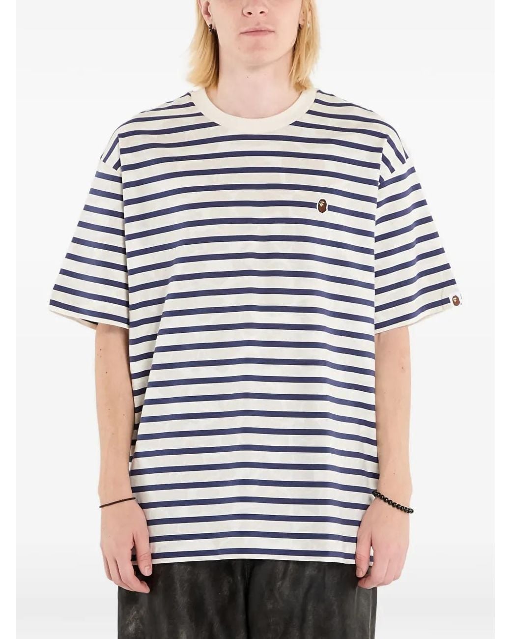 A Bathing Ape Blue Solid Camo Stripe T-Shirt for men