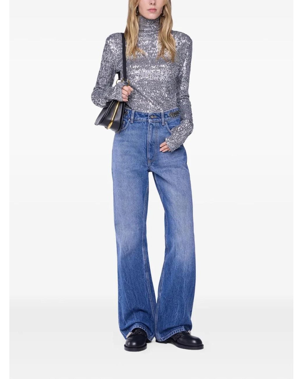 Rabanne Gray Sequinned Turtleneck Top