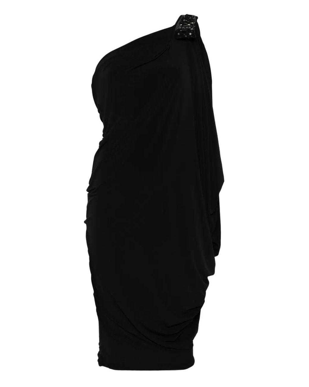 Gemy Maalouf Black Sequin-Embellished One-Shoulder Dress