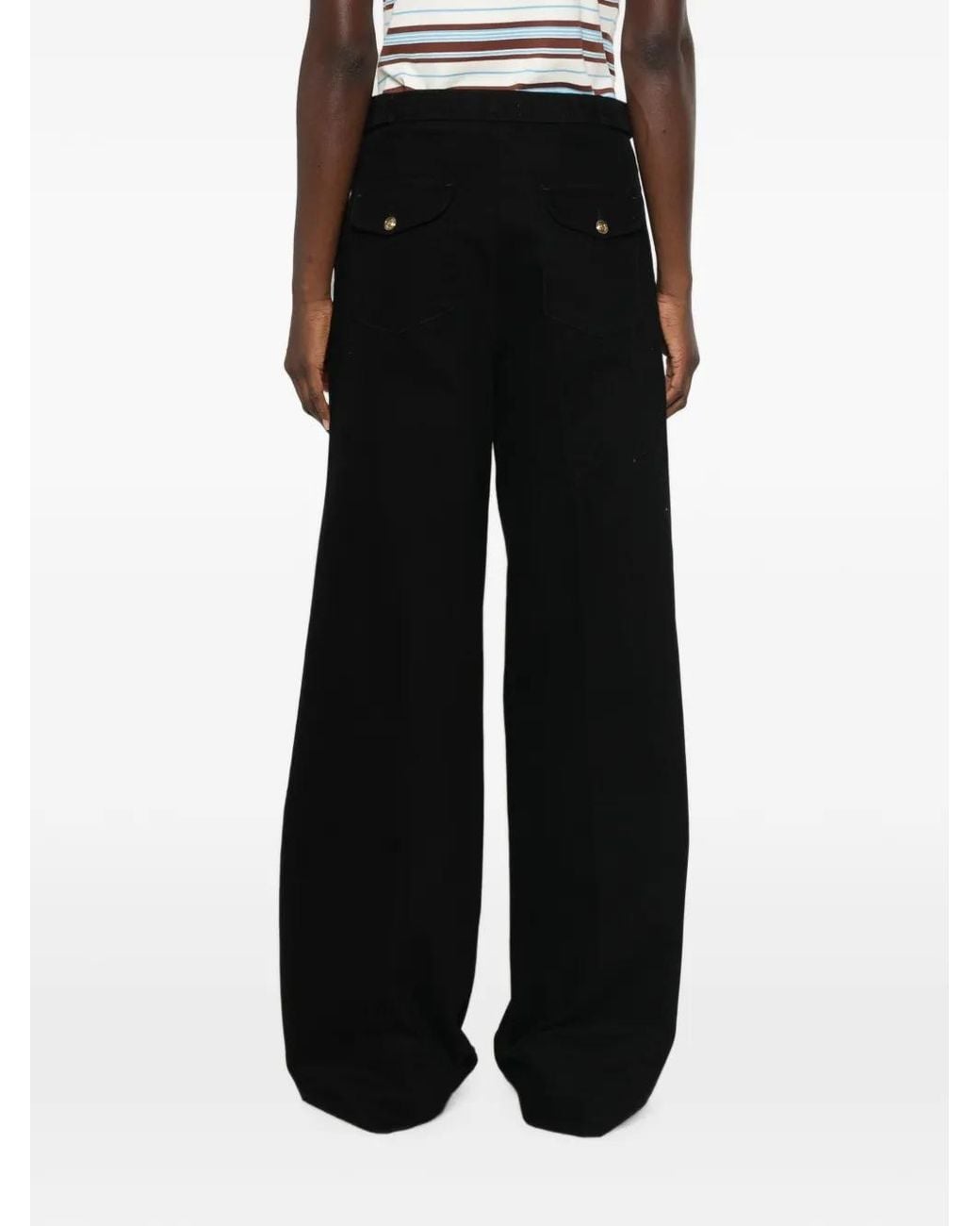 Sandro Black Button-Detail Wide-Leg Jeans