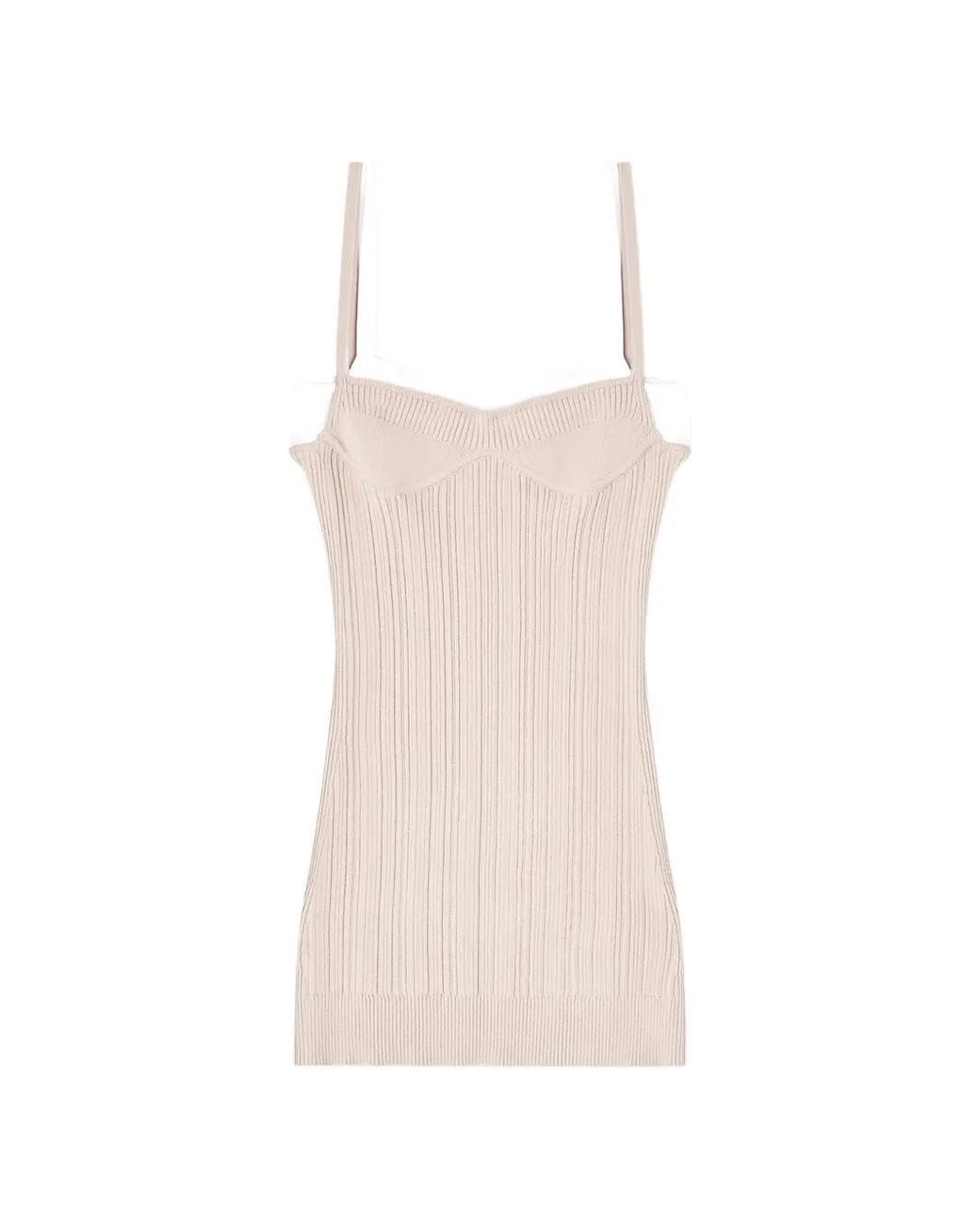 DIESEL White Ribbed Knit Bodycon Dress With Thin Straps