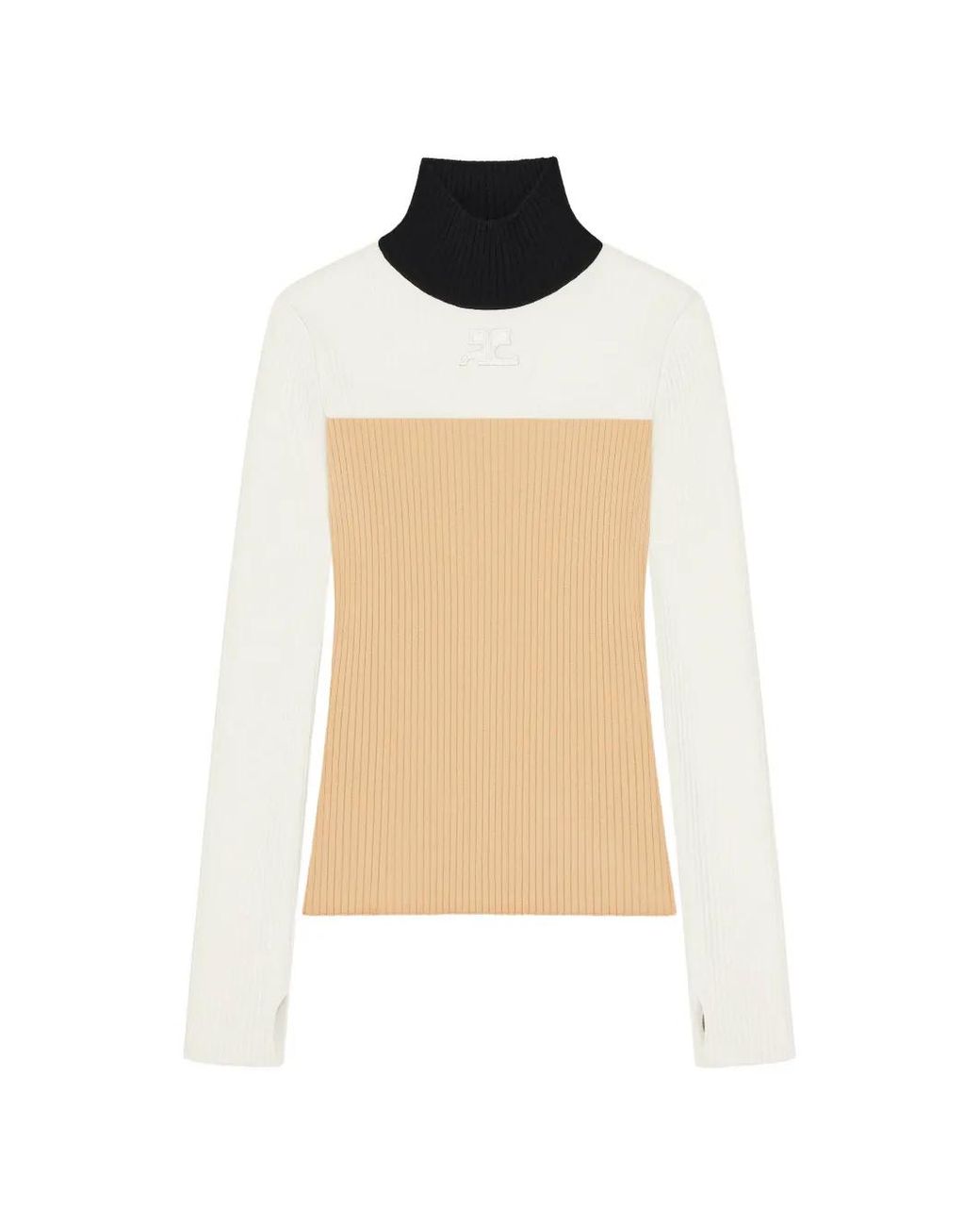 Courreges White Logo-Patch Rib-Knit Sweater
