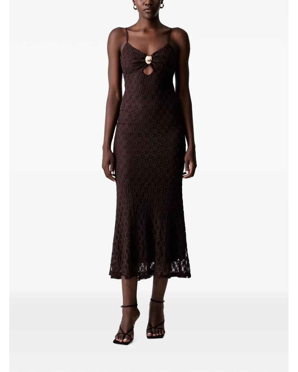 Bardot Black Karla Floral-Lace Cut-Out Midi Dress
