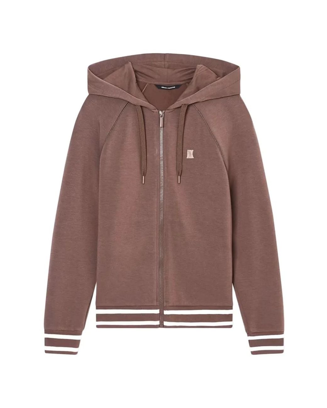 ARMANI EXCHANGE Brown Striped-Trim Zip-Up Hoodie