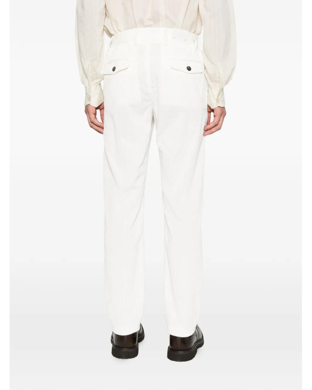 Eleventy White Pleated Corduroy Trousers for men