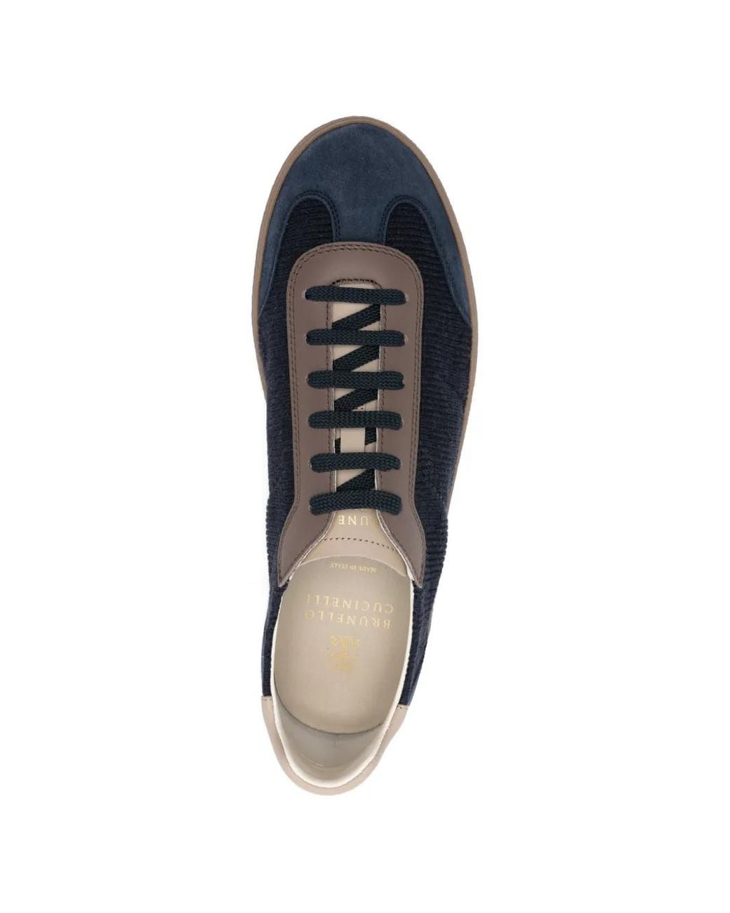 Brunello Cucinelli Blue Cotton Knit, Suede And Matte Calfskin Sneakers for men