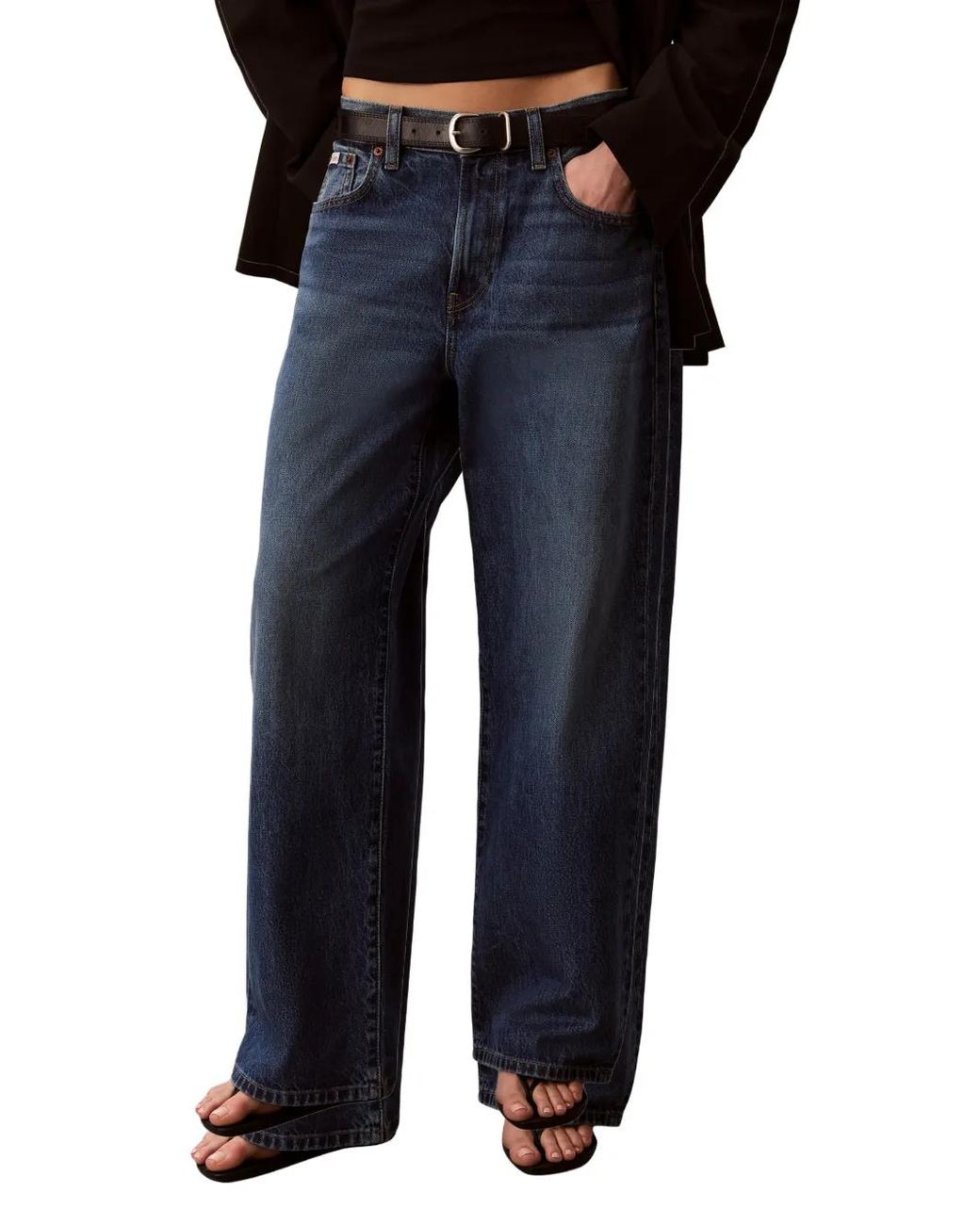 Calvin Klein Blue Wide-Leg Whiskered Jeans
