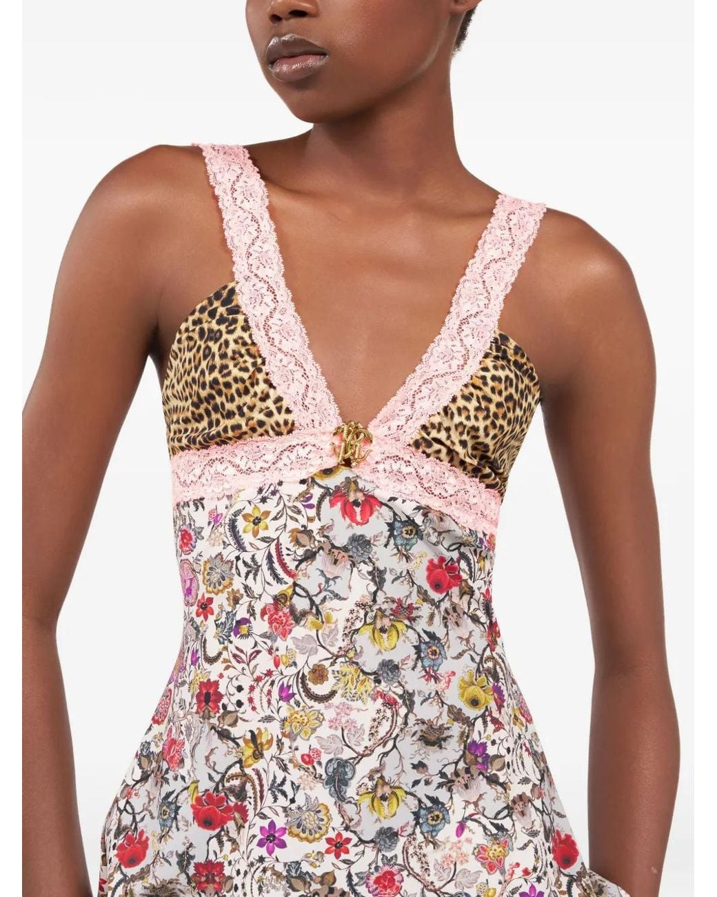 Roberto Cavalli White Animal Print Lace Dress