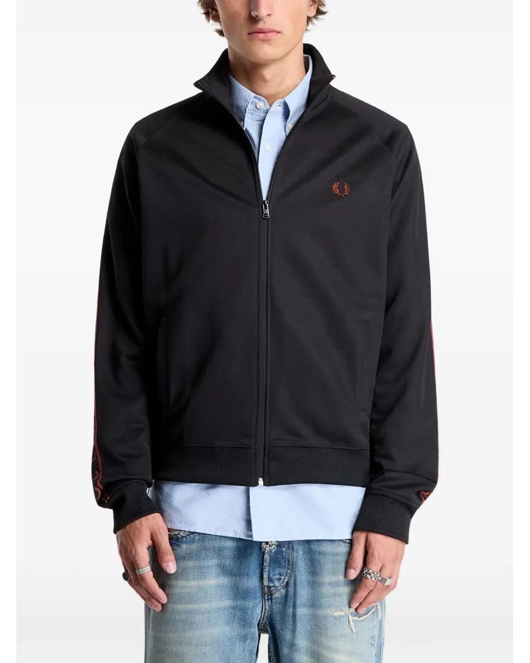 Fred Perry Black Contrast-Tape Bomber Jacket for men