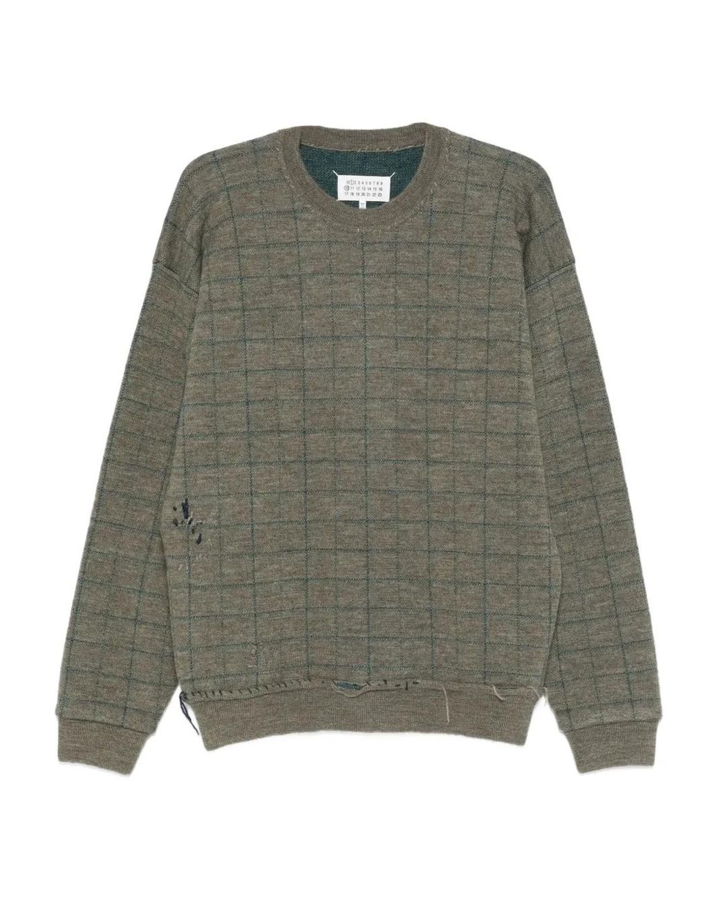 Maison Margiela Green Checked Distressed Sweater for men