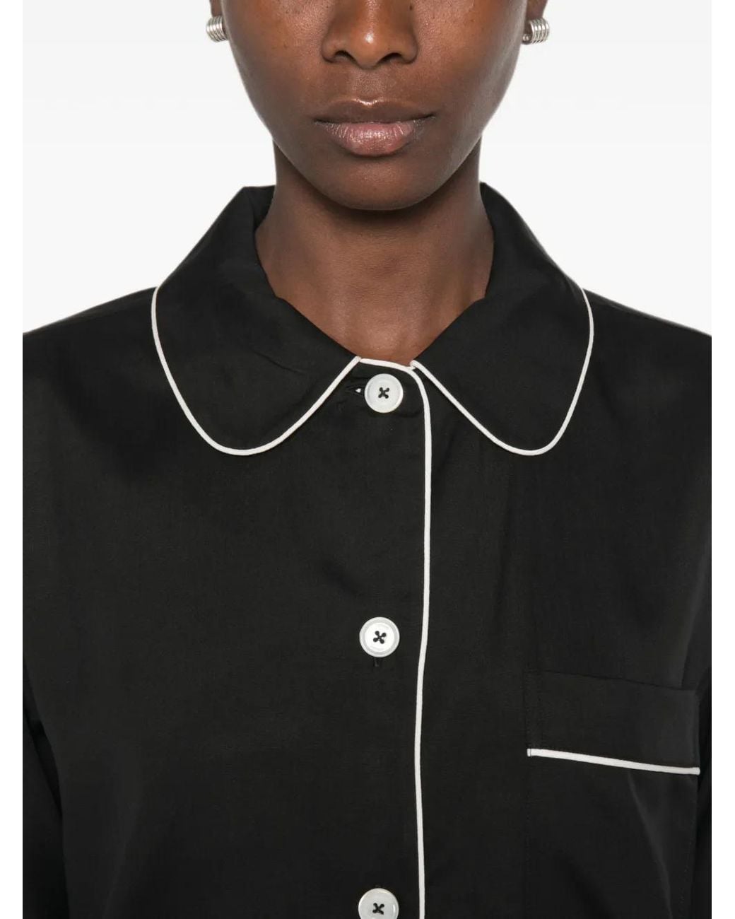 Totême Black Piped-Trim Pajama Shirt