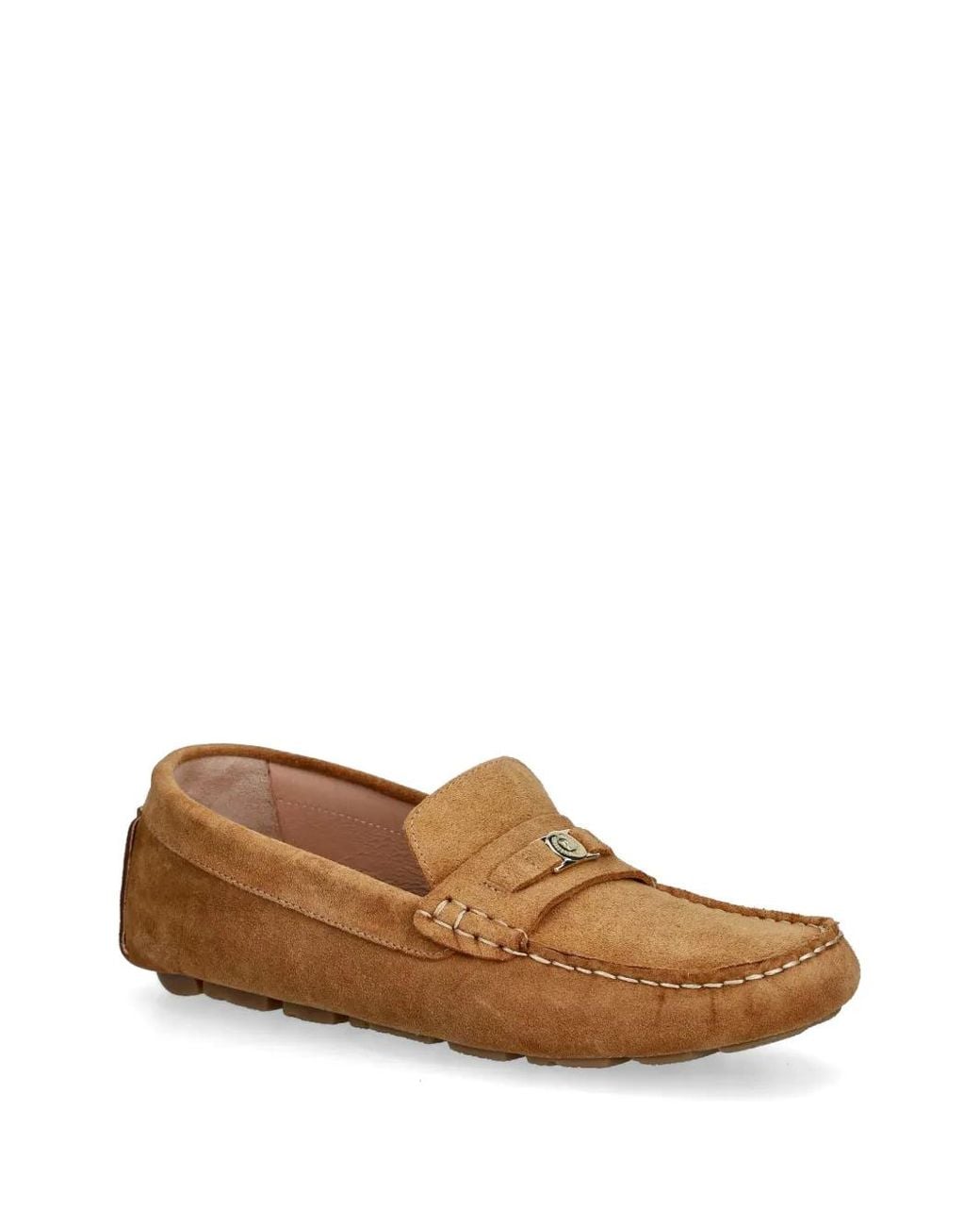 Pollini Brown Mocassins En Daim À Plaque Logo