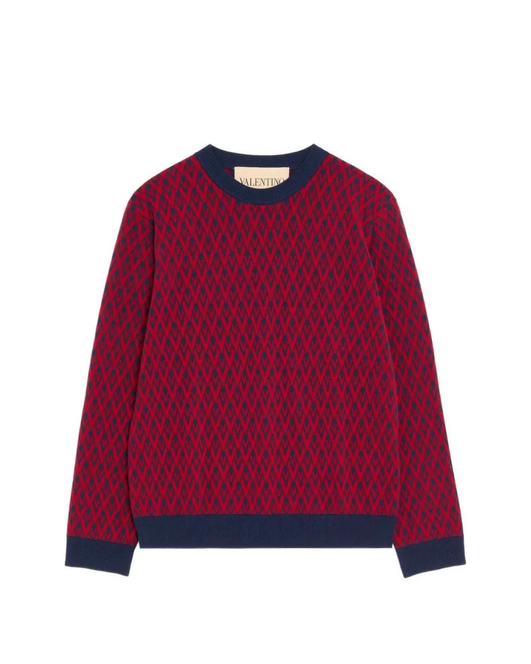 Valentino Garavani Red Crew-Neck Wool Jumper With Toute La V Jacquard Pattern for men