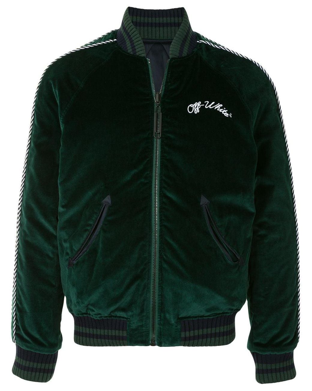 Off-White c/o Virgil Abloh Pivot Velvet Varsity Jacket in Green for Men ...