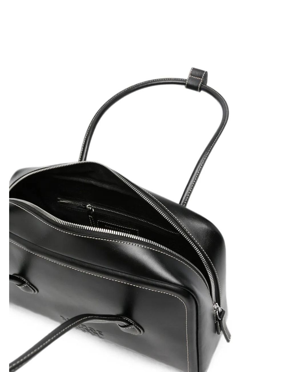 MARGE SHERWOOD Black Contrast-Stitch Embossed-Logo Tote Bag