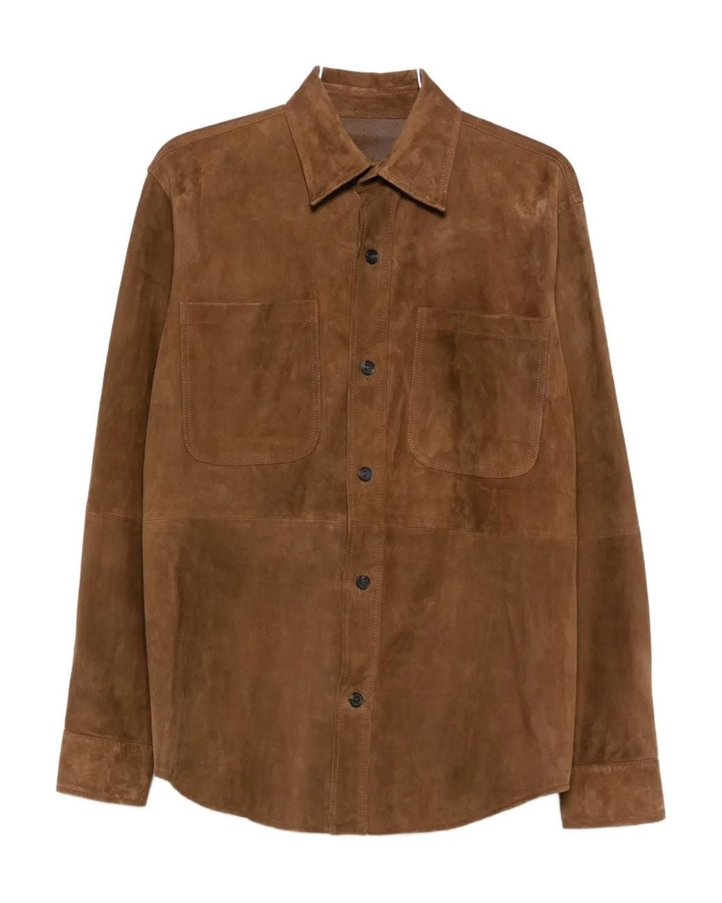 Fursac Brown Button-Front Suede Overshirt for men