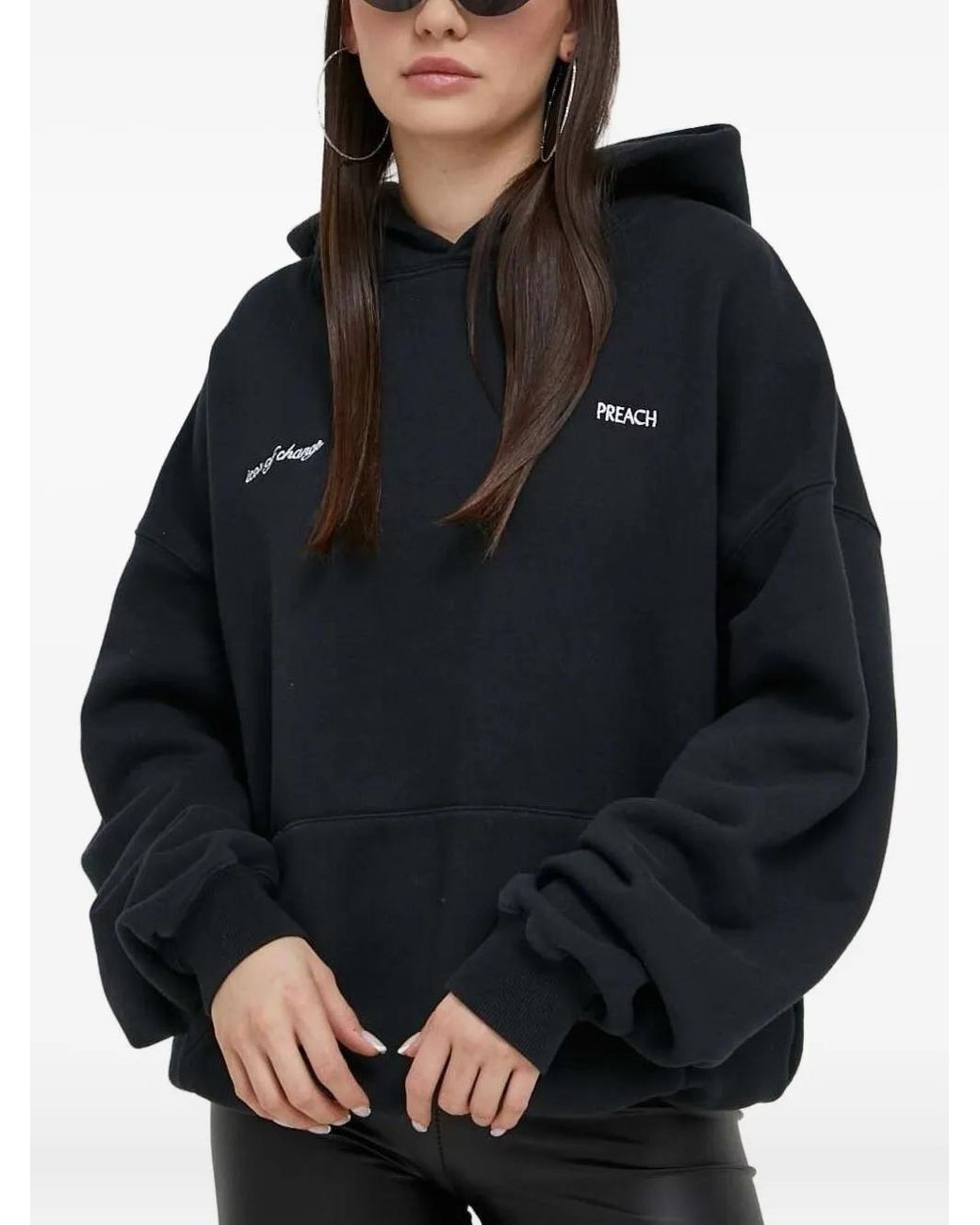 »preach« Black Lettering-Print Logo Hoodie