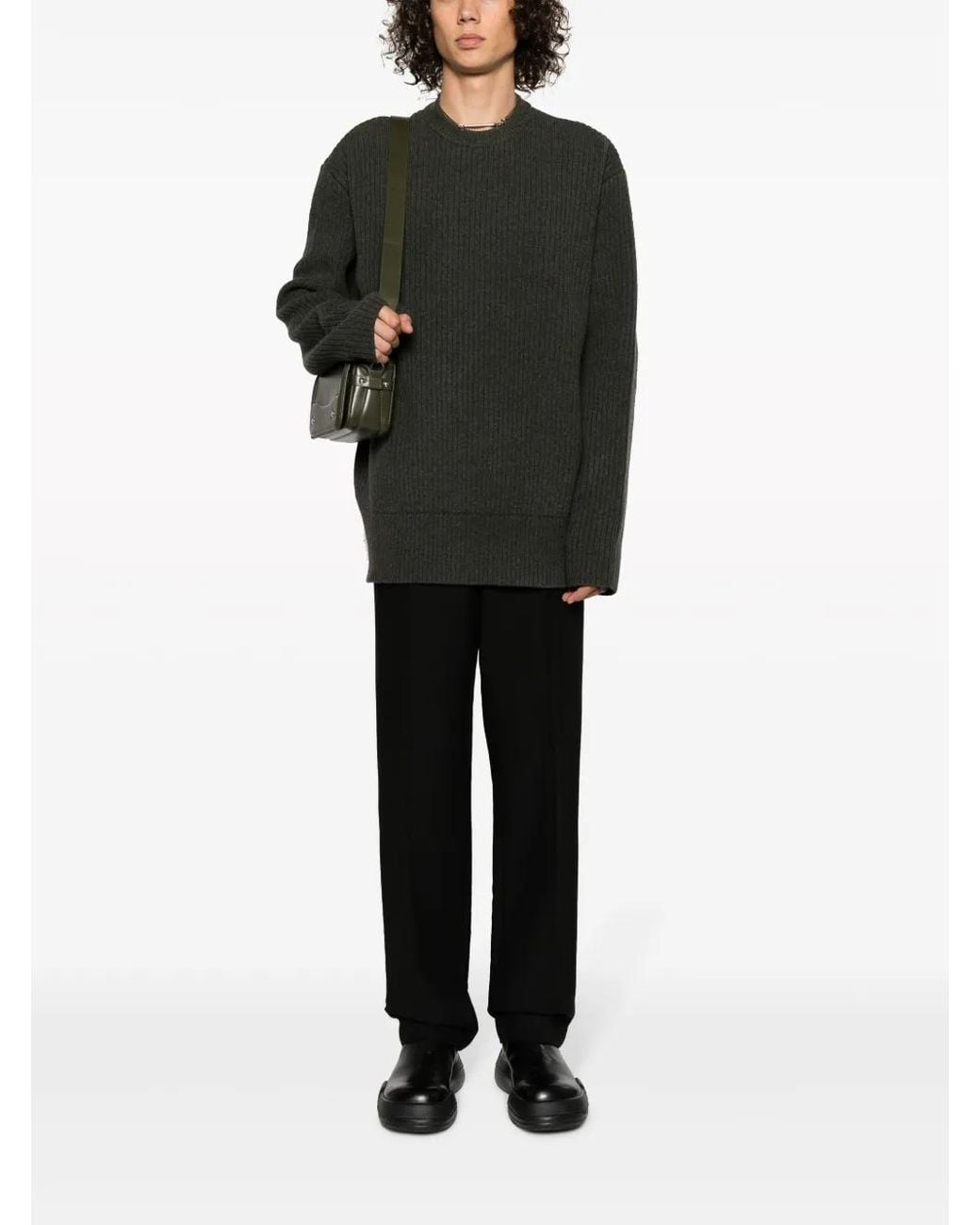Givenchy Black Oversize Ribbed Sweater In Military for men