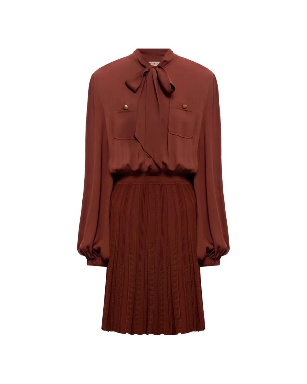 Twinset Red Pussy-Bow Pleated Mini Dress