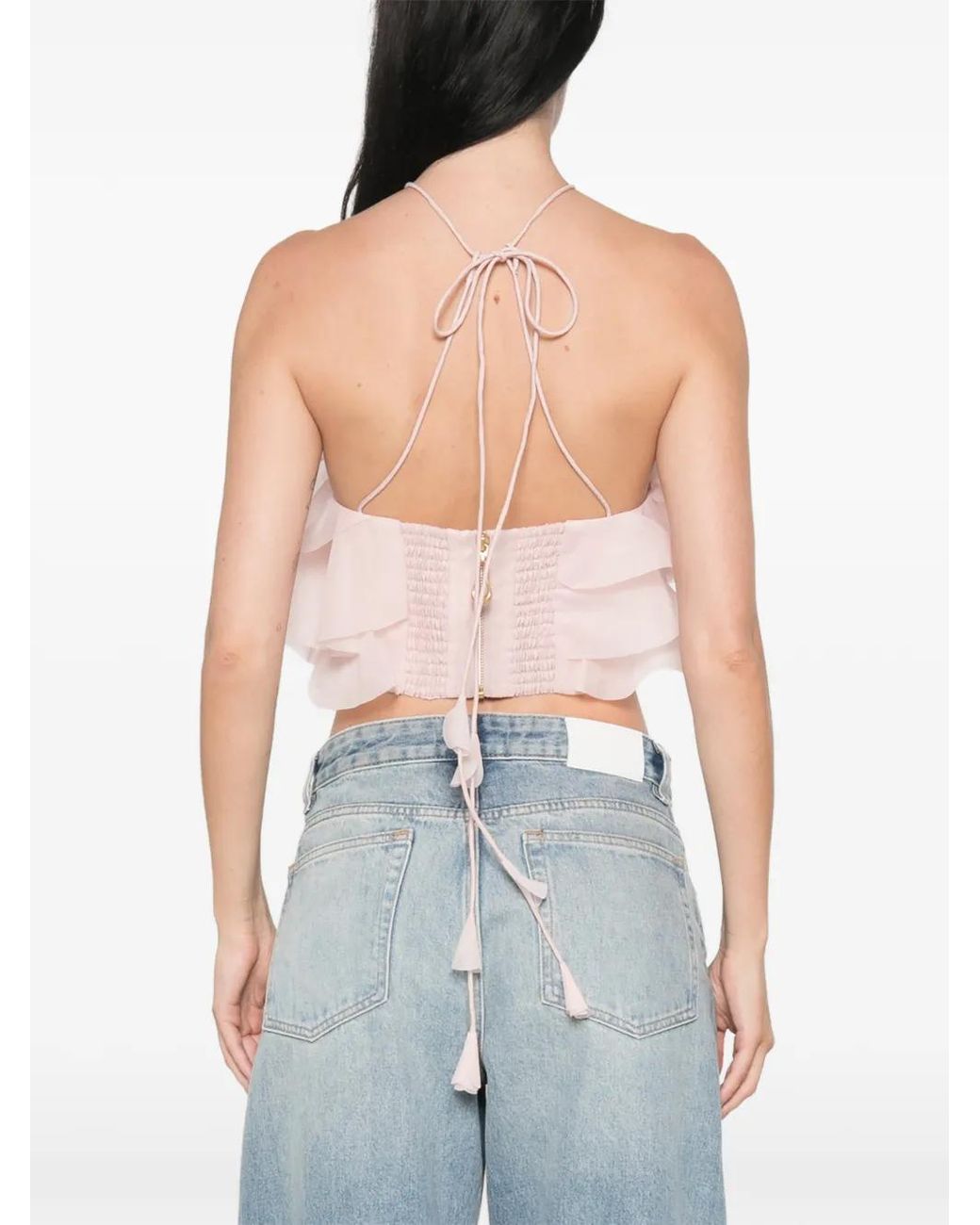 Aje. Pink Villa Ruffled Floral-Appliqué Top