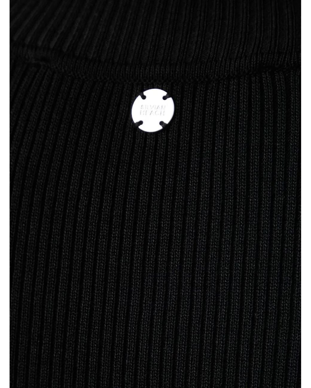 Silvian Heach Black Ribbed-Knit Long-Sleeve Midi Dress