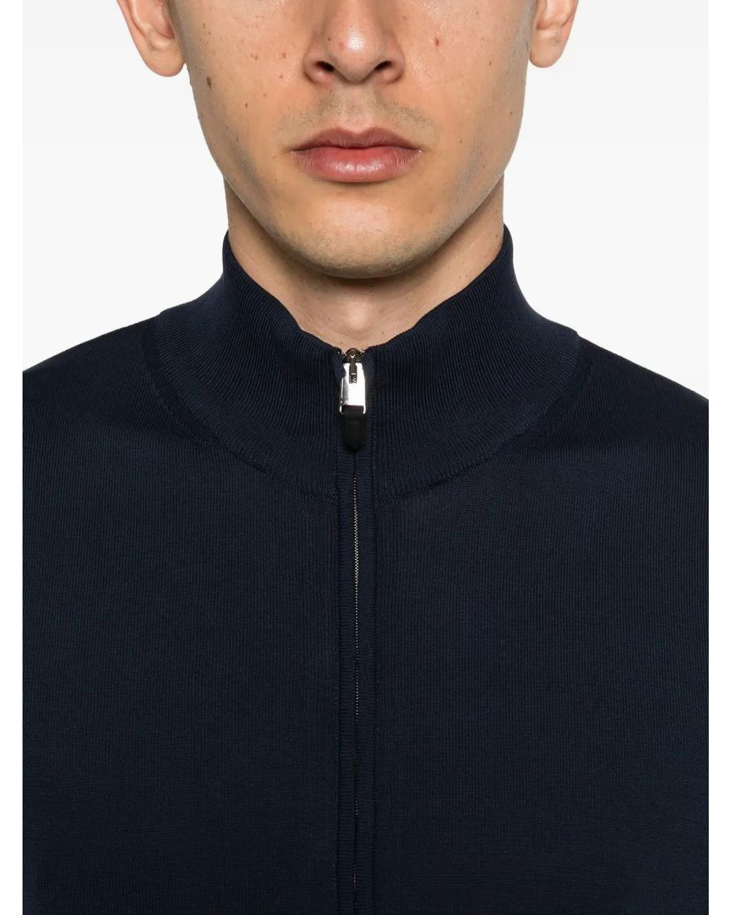 Canali Blue Cardigan À Fermeture Zippée for men