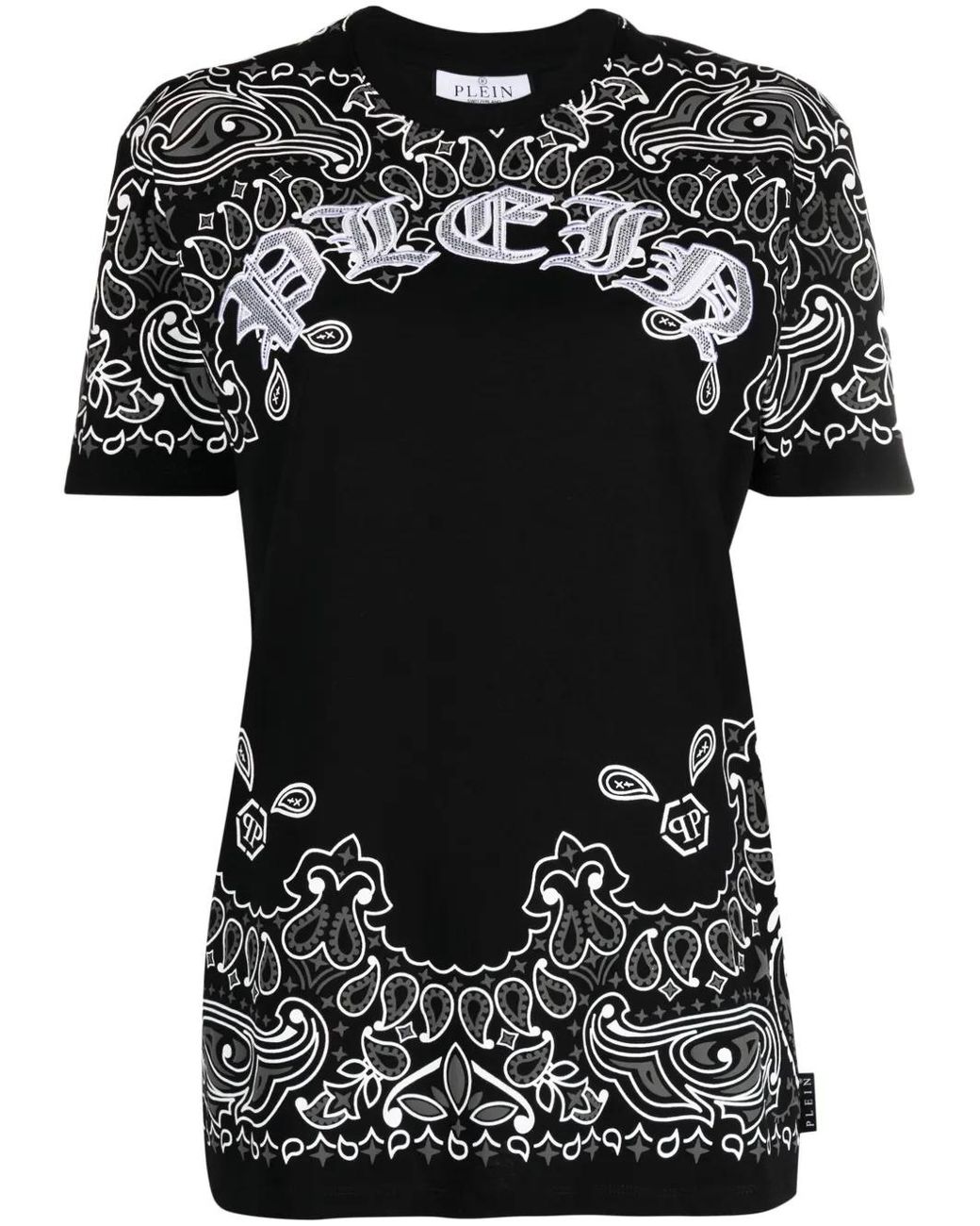 Philipp Plein Black Paisley-Print Short -Sleeve T-Shirt