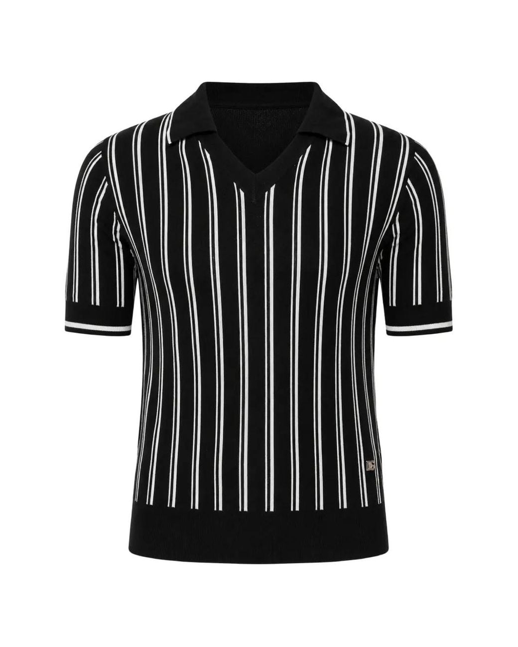 Dolce & Gabbana Black Striped-Pattern V-Neck T-Shirt for men