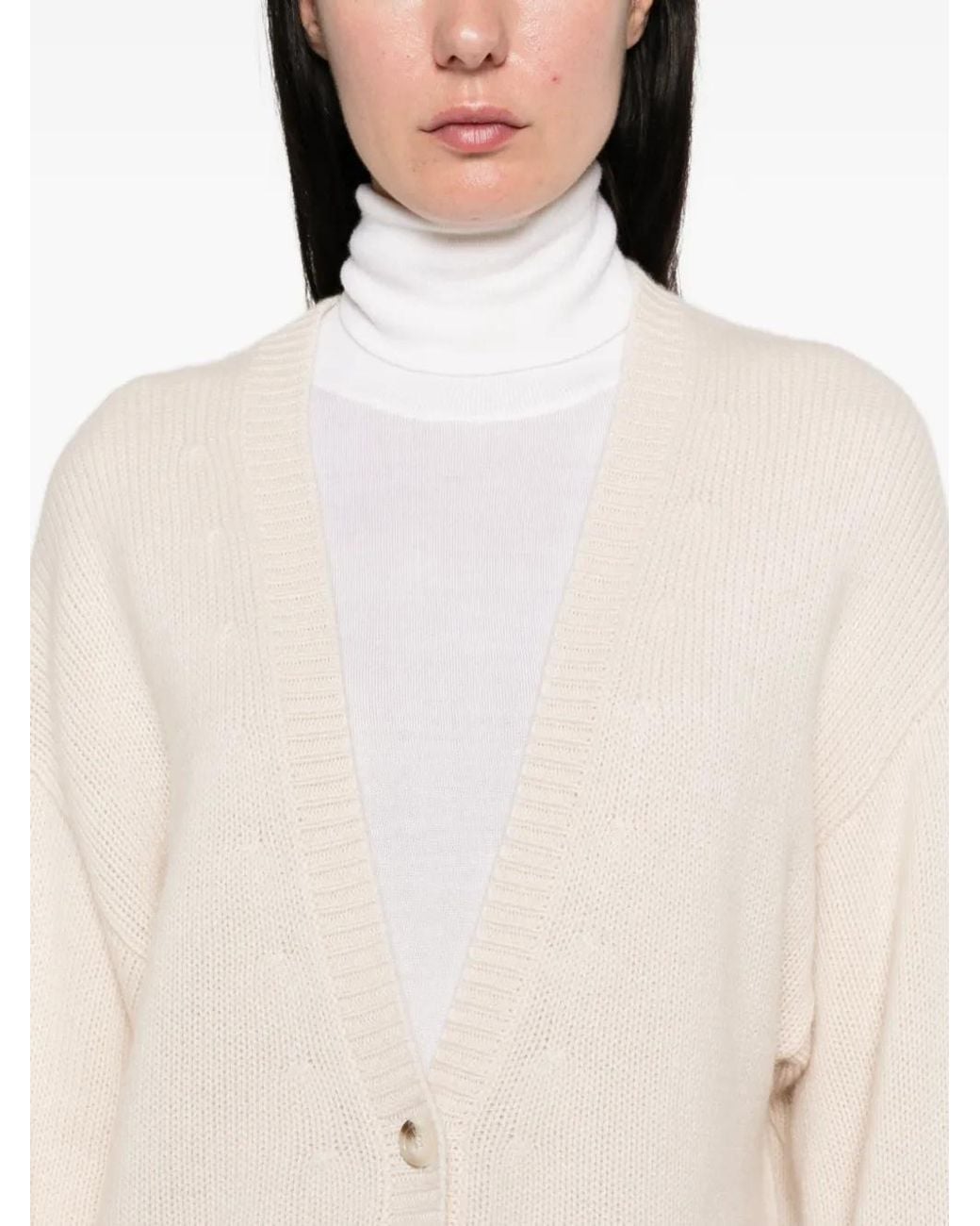 EMERSON RENALDI White Ribbed-Knit V-Neck Cardigan