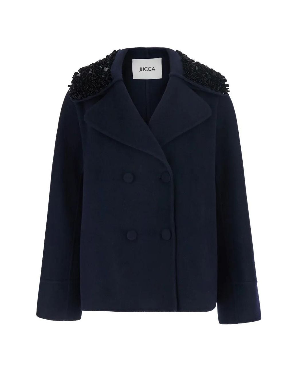 Jucca Blue Sequin-Embellished Double-Breasted Coat