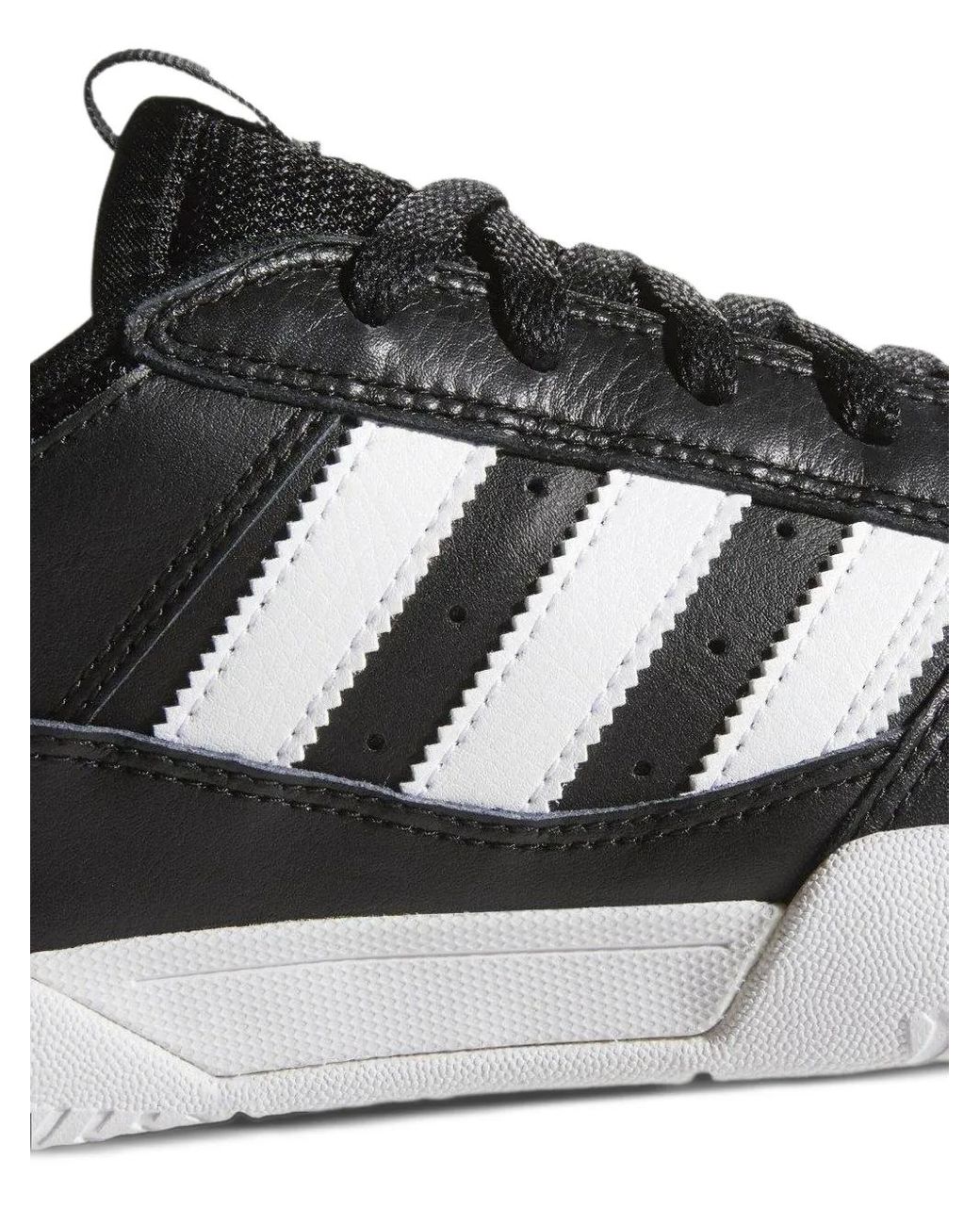 Adidas Black Leather Striped-Detail Sneakers
