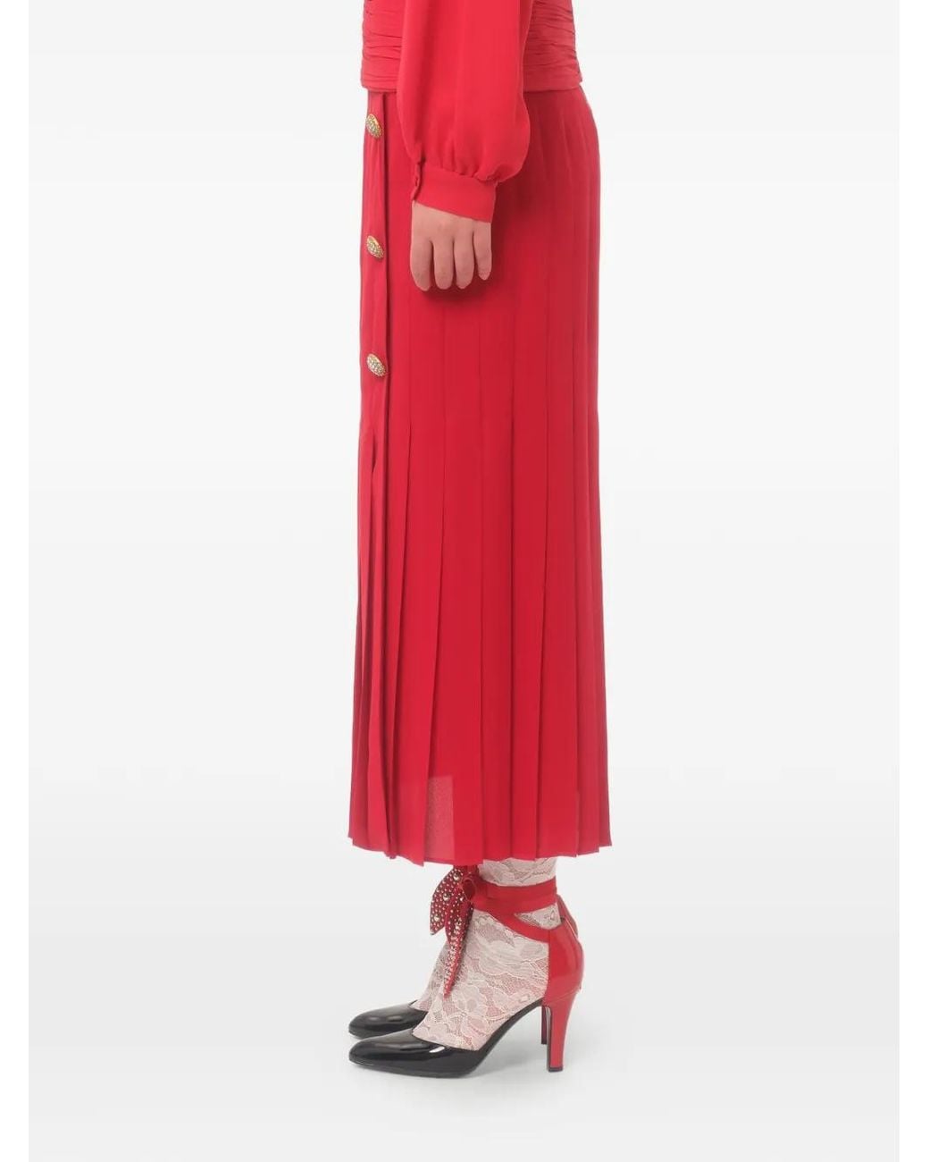 Valentino Garavani Red Georgette Midi Skirt
