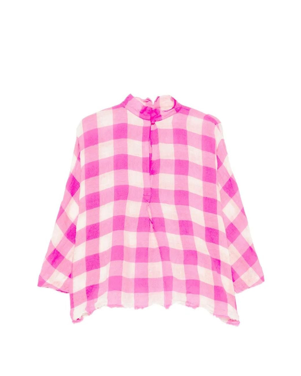 Daniela Gregis Pink Check-Pattern Frayed Shirt