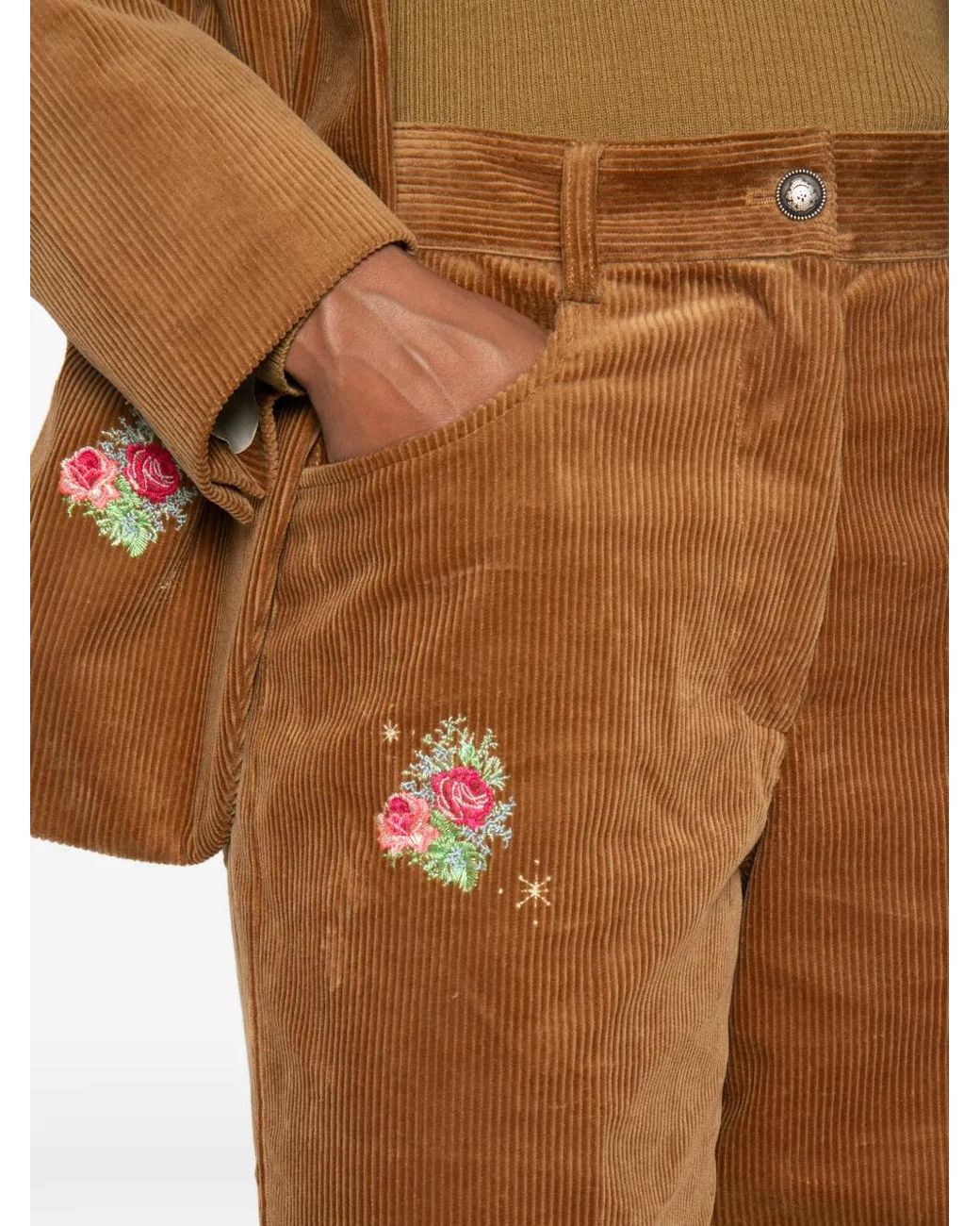 Forte_forte Natural Floral-Embroidered Corduroy Trousers