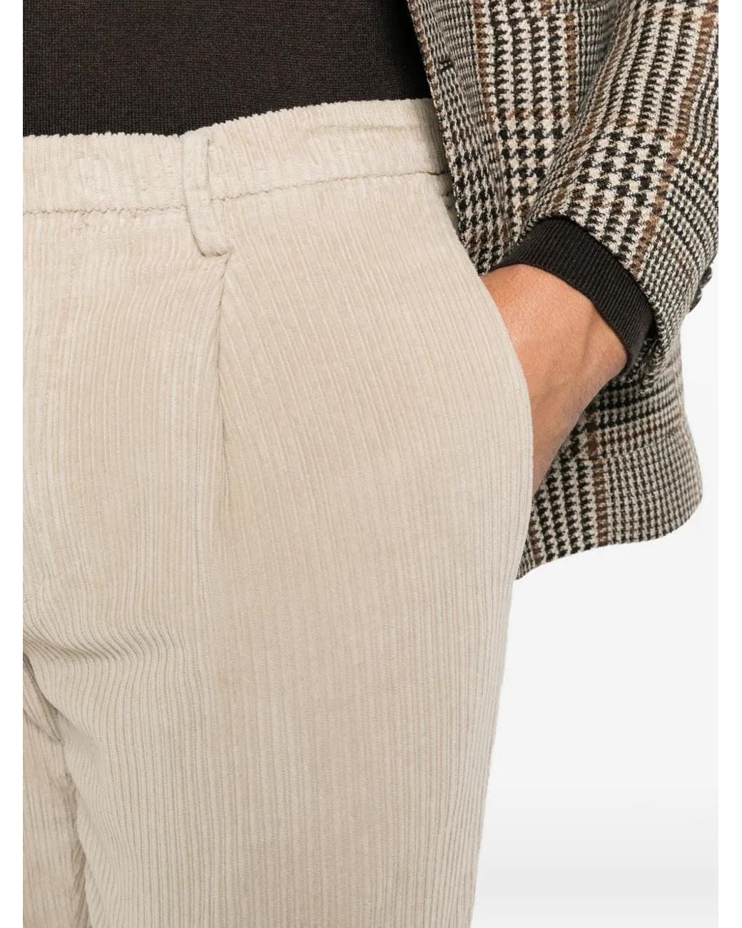 Michael Coal White Corduroy Pleated Trousers for men
