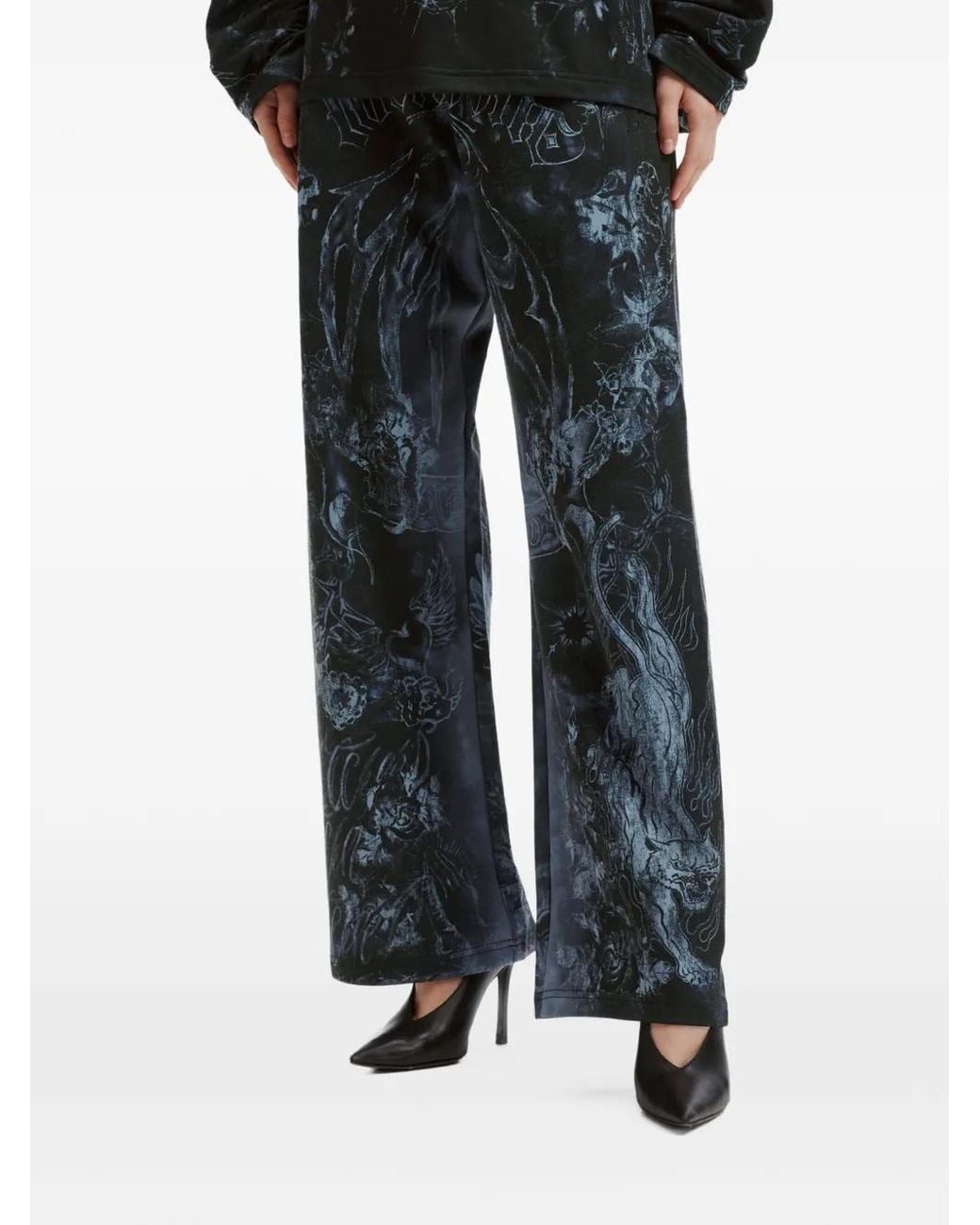 we11done Black Graphic-Print Track Pants