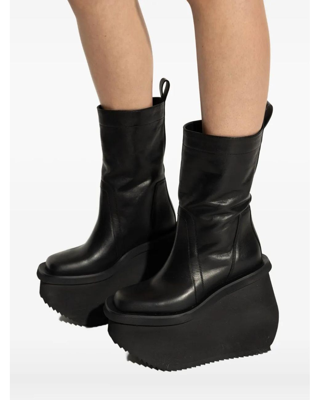 Rick Owens Black 140Mm Platform Leather Boots