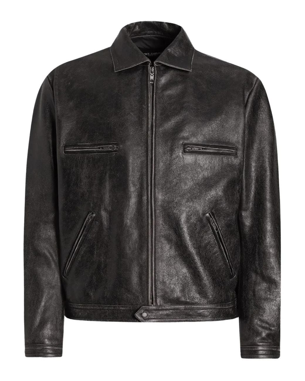 Dolce & Gabbana Black Zip-Fastening Leather Jacket for men
