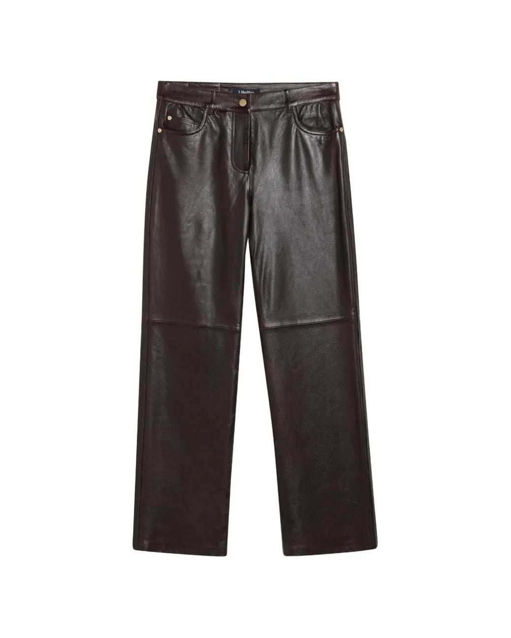 Max Mara Gray Straight-Leg Leather Trousers
