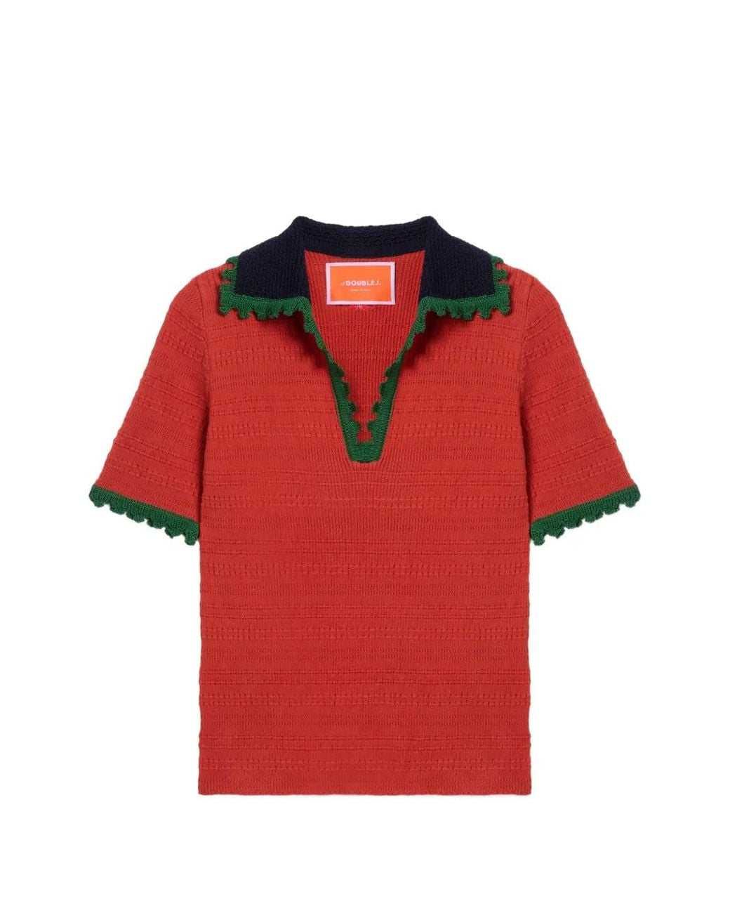 LaDoubleJ Red Scalloped Knitted Top