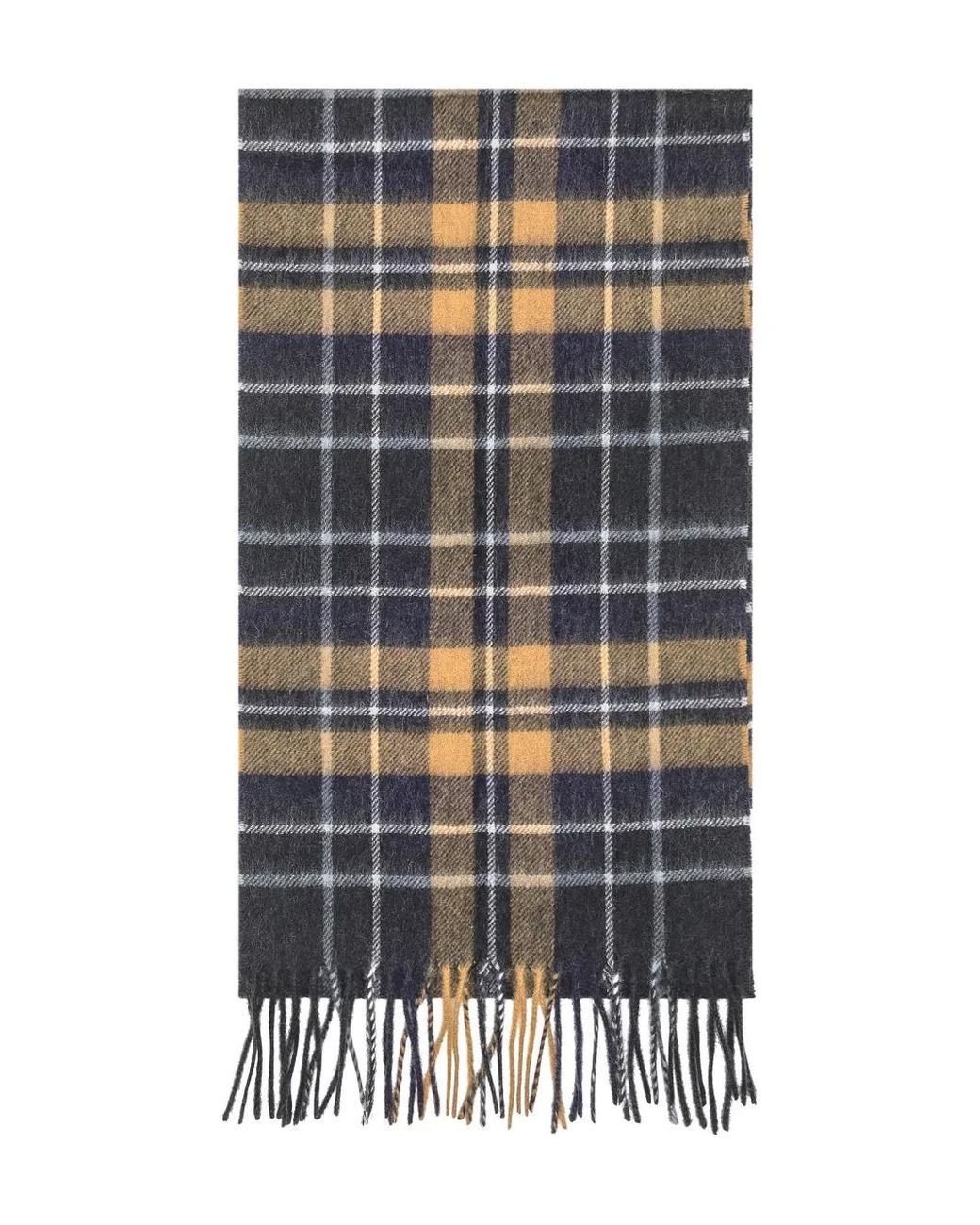 Barbour Gray New Check Tartan Fringed Scarf