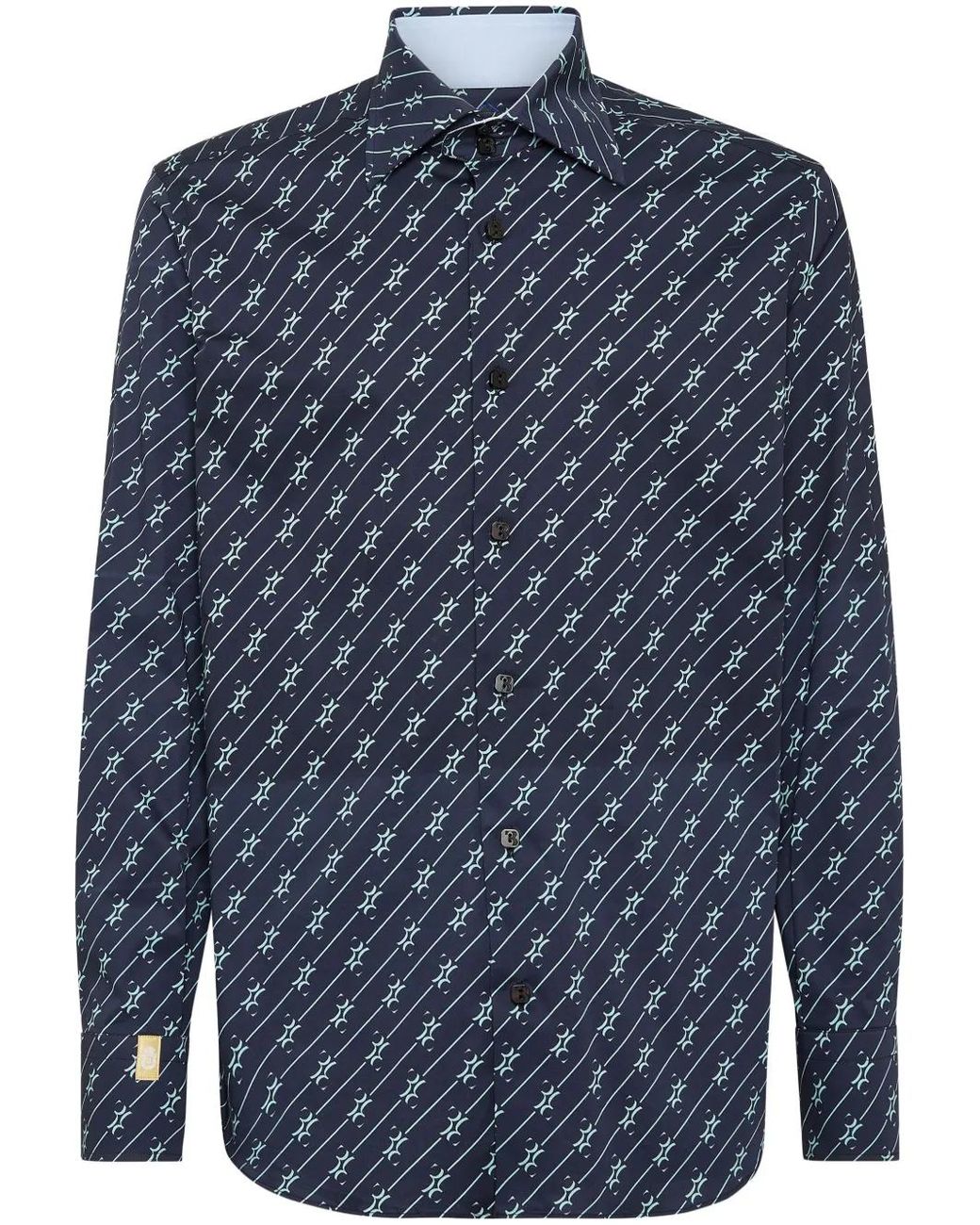 Billionaire Blue Monogram-Pattern Cotton Shirt for men