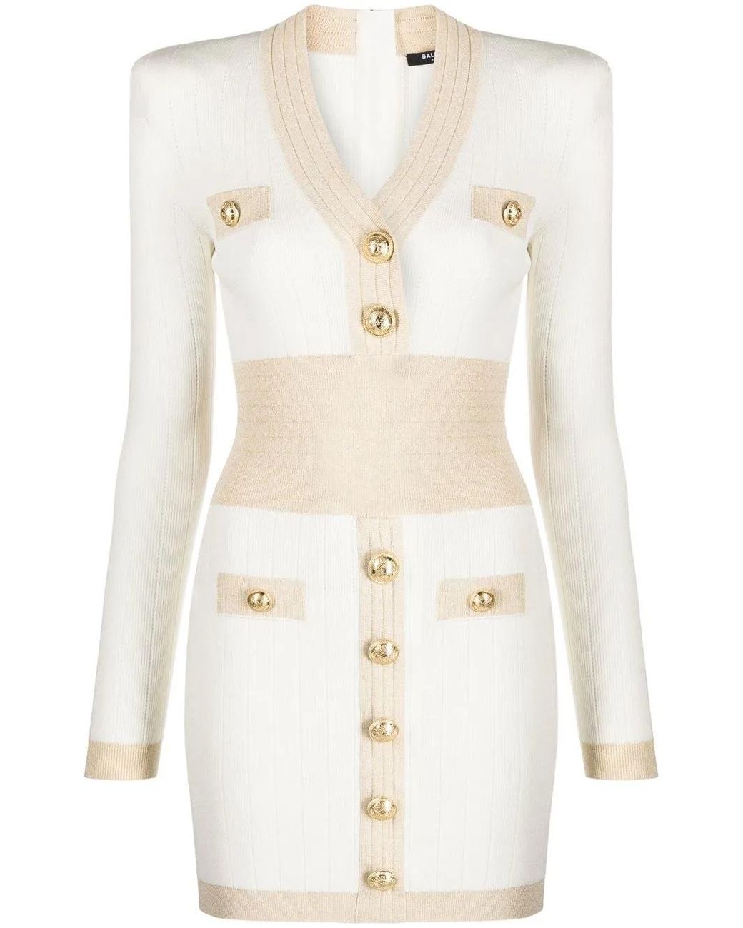 Balmain White Viscose-blend Knit Midi Dress