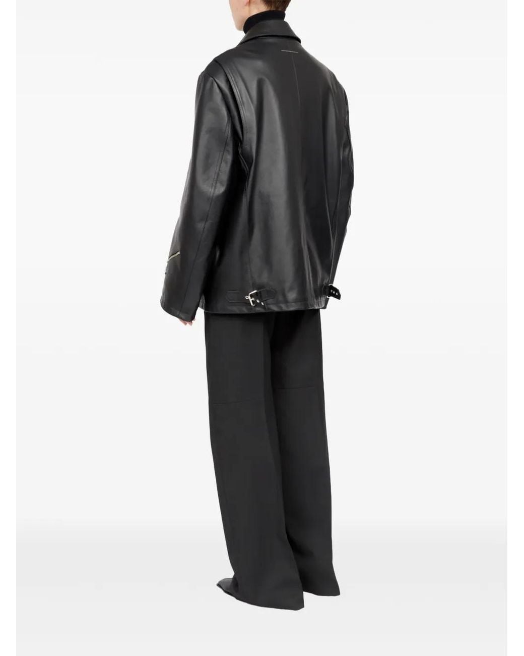 MM6 by Maison Margiela Black Zip-Detailing Leather Jacket