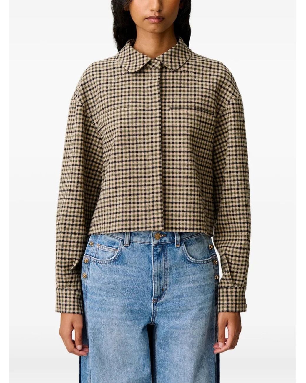 Claudie Pierlot Brown Short Checked Wool-Blend Jacket