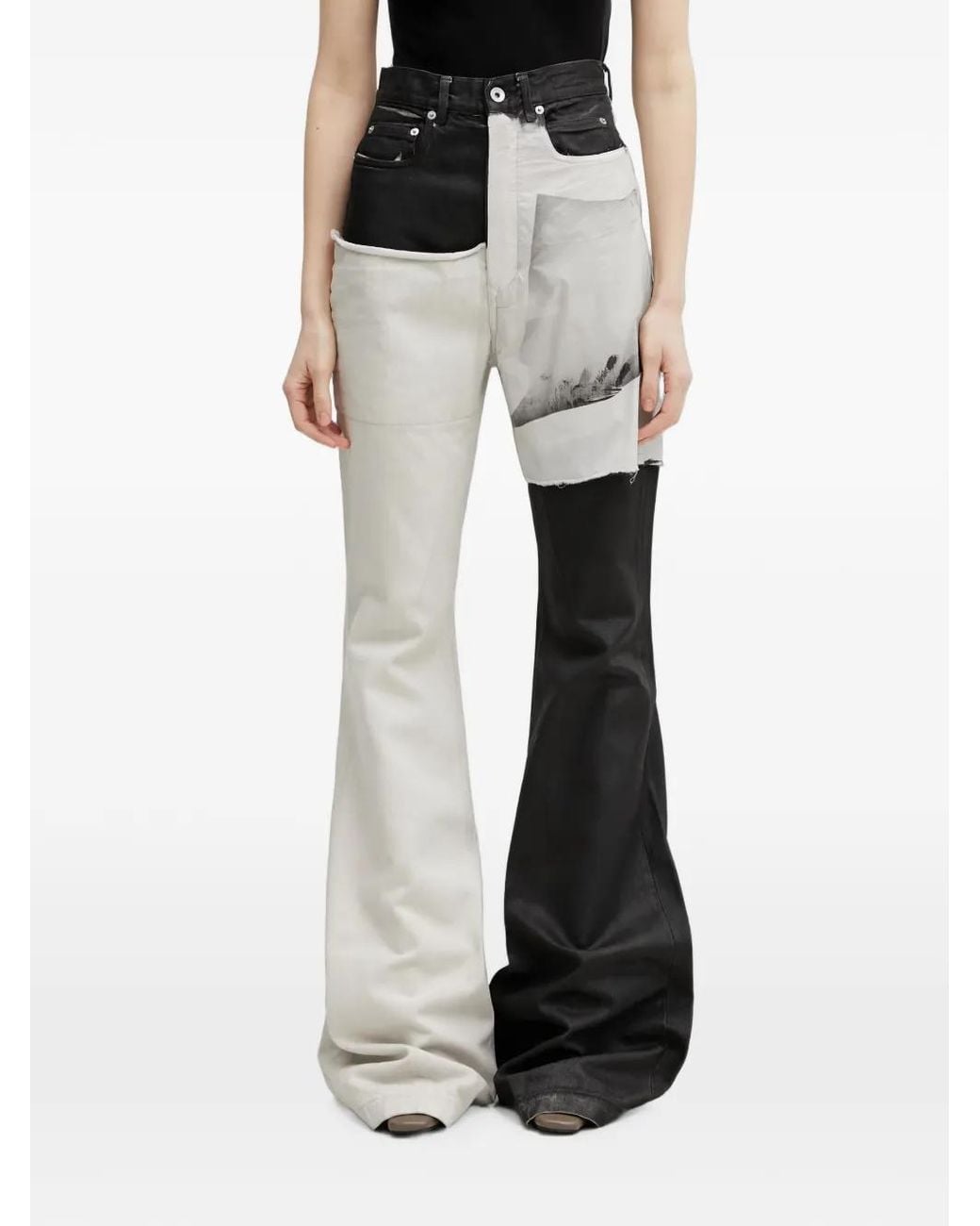 Rick Owens Black Patchwork Flared Jeans