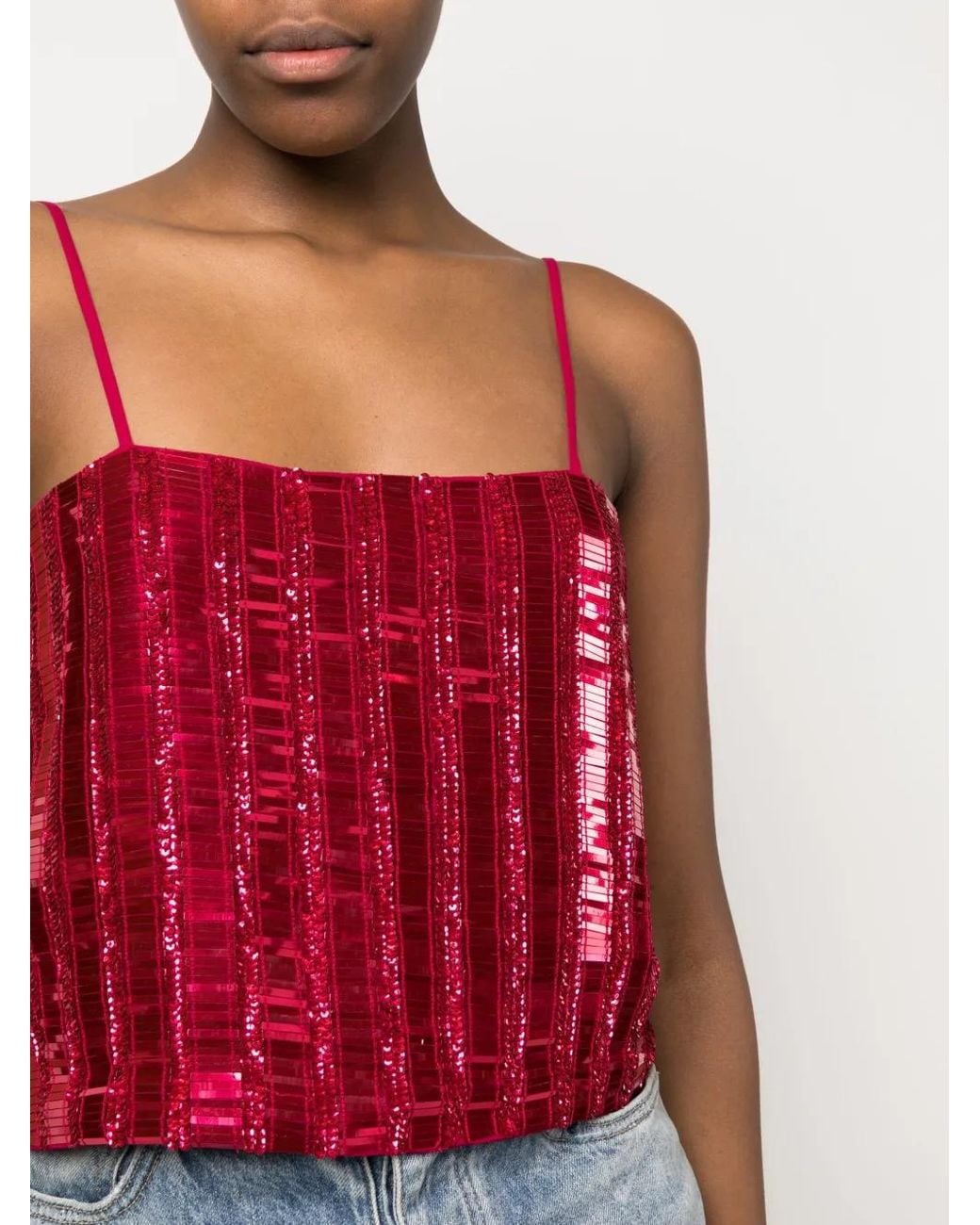 Pinko Red Tonante Sequin-Embellished Top